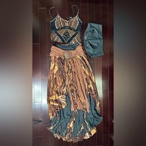 3 OC Vacation Cami and bandeau skirt set in multi color brown and gold